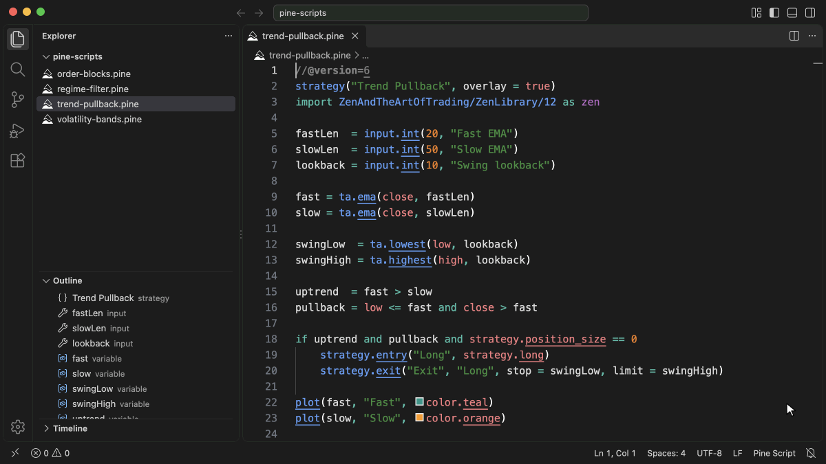 Hovering ta.highest shows both overloads and the reference link, then the card for a script variable shows its type