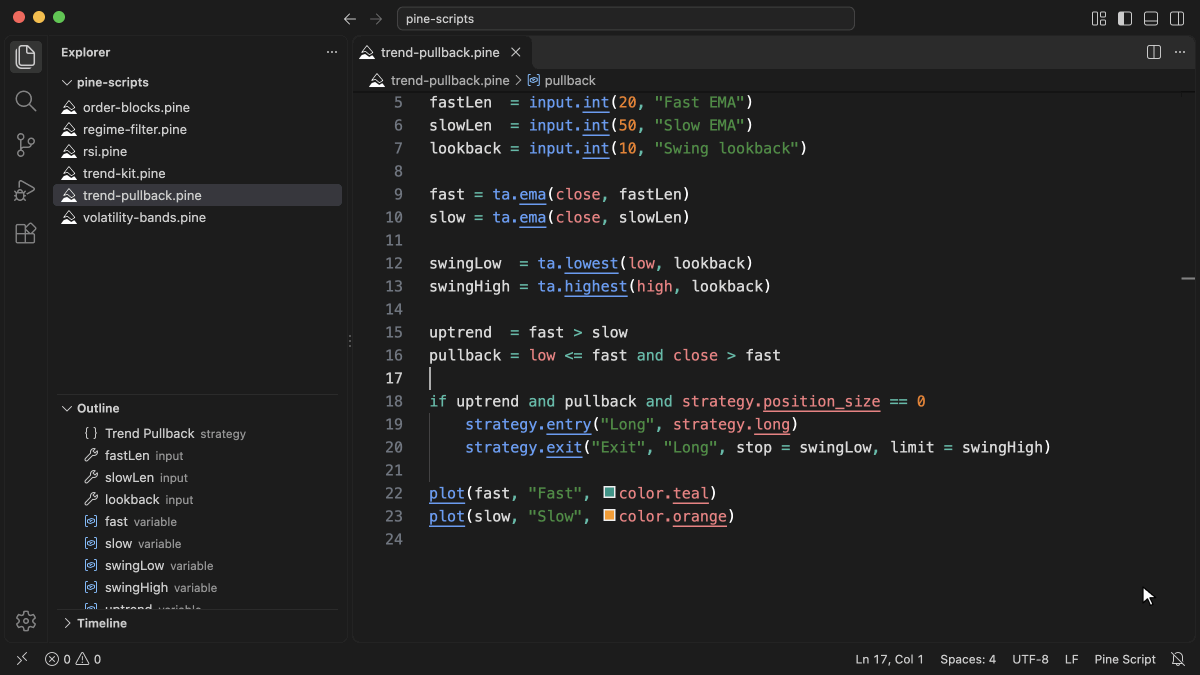 Typing trend. lists the exports of a library read from a workspace file, signature help shows the parameters of strength as they are filled in, and Go to Definition opens the library on strength